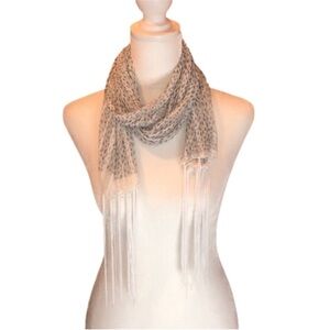 Scarf Grey/White Sheer Print with Sparkle Bling & Tassels